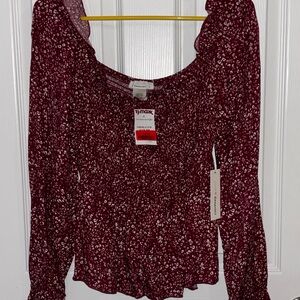 URBAN Romantics Red Smocked Ruffled Blouse